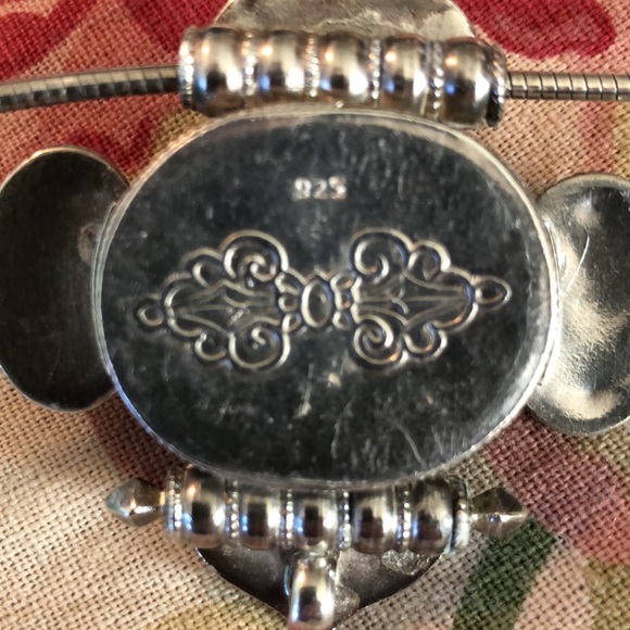 VINTAGE Etched Sterling Silver 925 Orange Blue stones Serpentine Chain Southwest - Picture 5 of 16